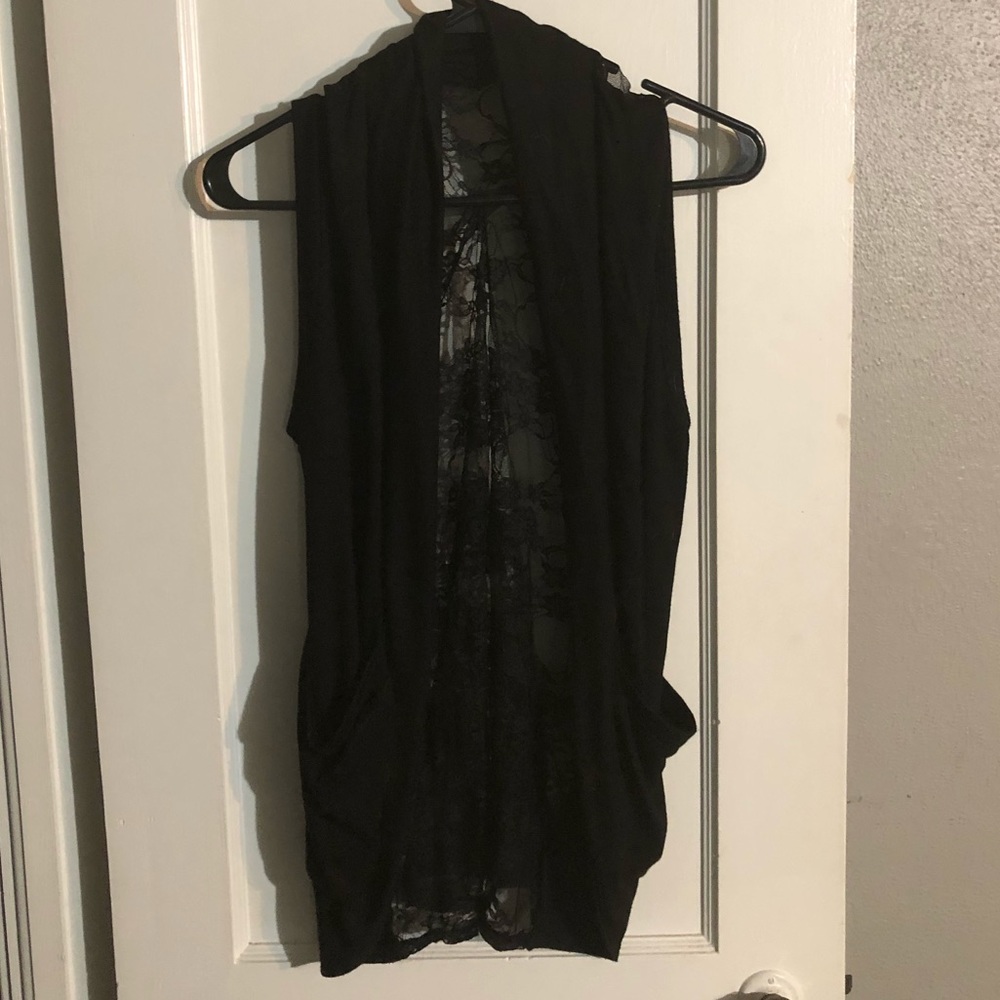 Black lace in the back, cover with pockets